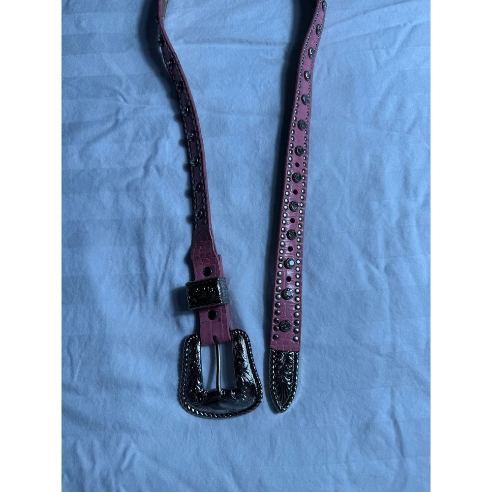 Nocona Pink Croc Embossed Leather Western Rhinestone Studded Scene Metal Goth